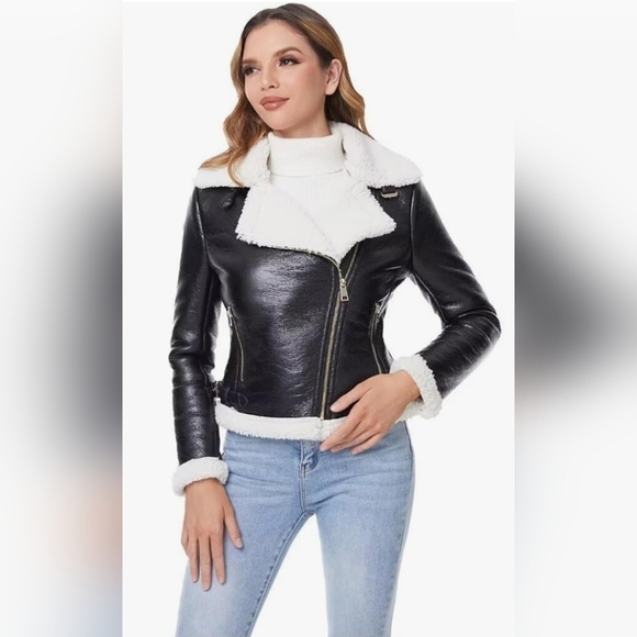 Jackets & Blazers - Faux Leather Shearing Fur Winter Coat